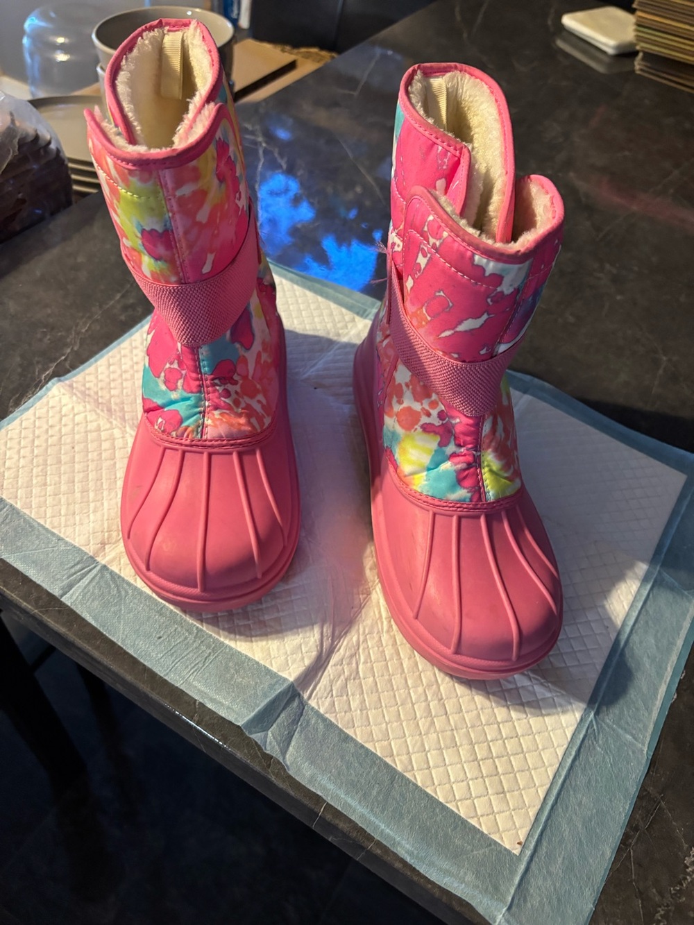 Kids Pink Floral Winter Boots - Cozy Waterproof Snow Shoes